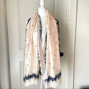 Silk Feeling Strawberries Floral Large Scarf Wrap